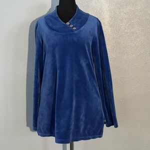 D&Co Active Blue Velour Long Sleeve Top Womens Size S